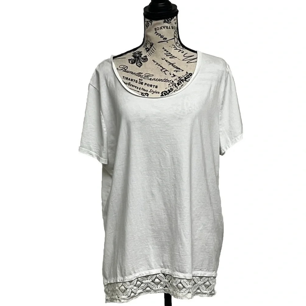 Chico’s White Cotton Slub Lace Hem Tunic Top Women’s 3 (XL) – Boho Modest - Picture 2 of 11